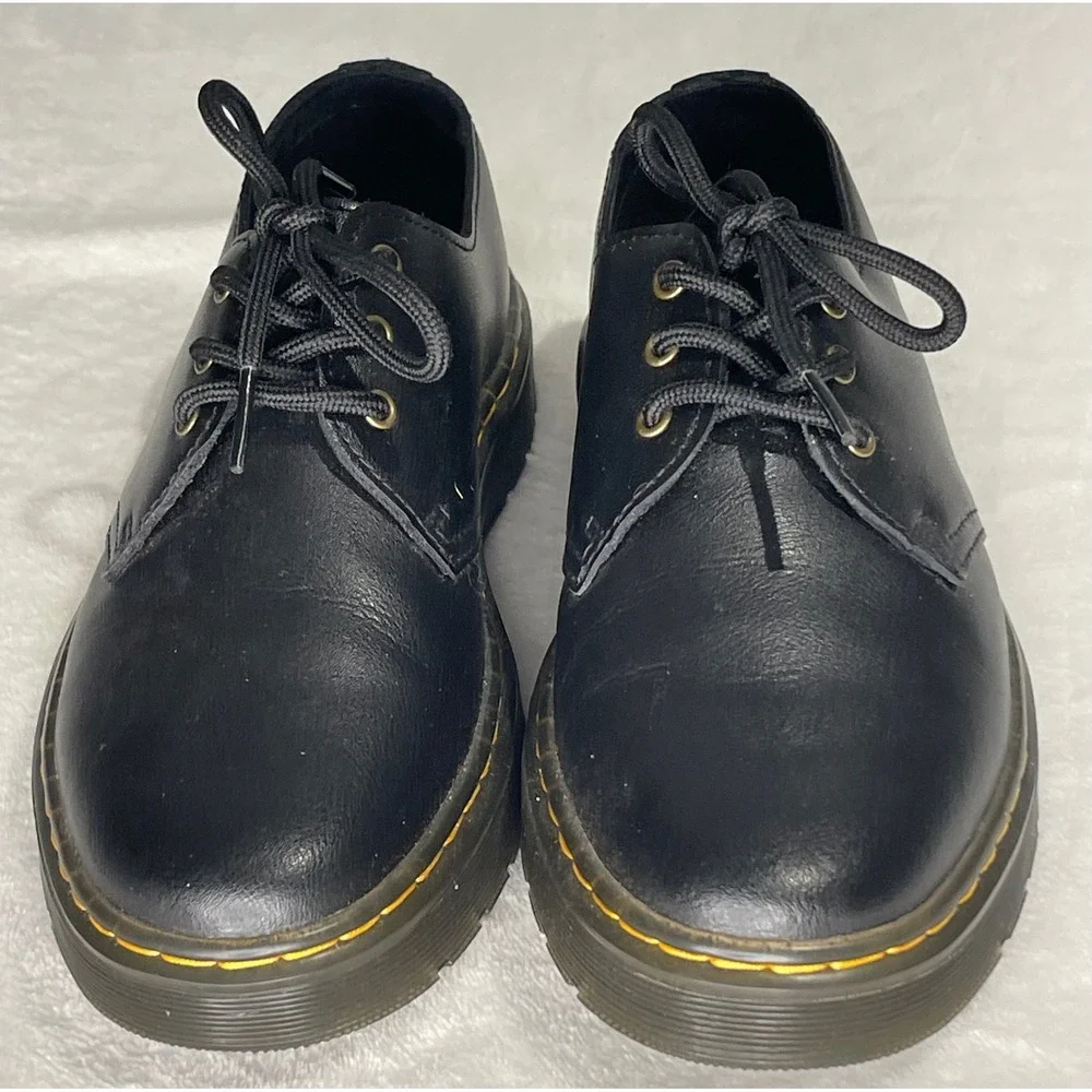 Dr. Martens M 6 L 7 Zavala Lo Smooth Black Leather 3-Eye Platform Oxford Shoes